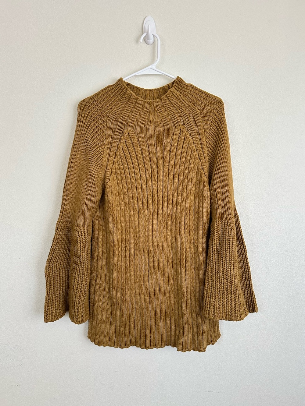 Free People Mustard Ribbed Bell-Sleeve Sweater